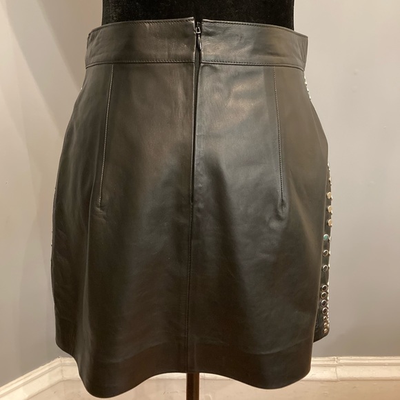 BNWT NOUR HAMMOUR Black Leather Dorset Studded Skirt, size FR40/US8 - Picture 2 of 6